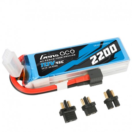 GENS ACE 2200 mAh 3S1P 45C LiPo flying soft pack - multiplug