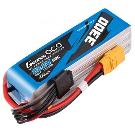 Batterie LiPo hélicoptère radio commandé GENS ACE 3300 mAh 6S1P 60C - XT90